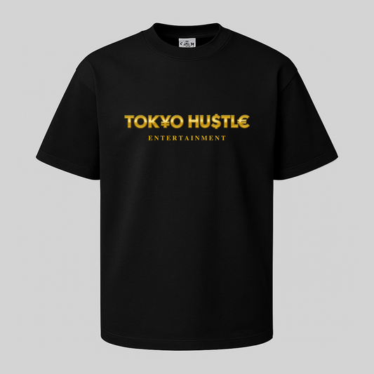 TOK¥O HU$TL€ ENT. Black Tee ( BLK & GOLD )