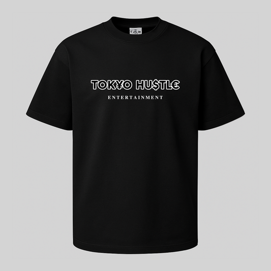 TOK¥O HU$TL€ ENT. Black Tee ( BLK & WHT )